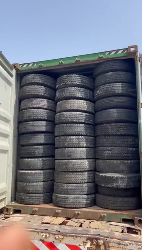 A 40ft container packed with Japanese used tyres
